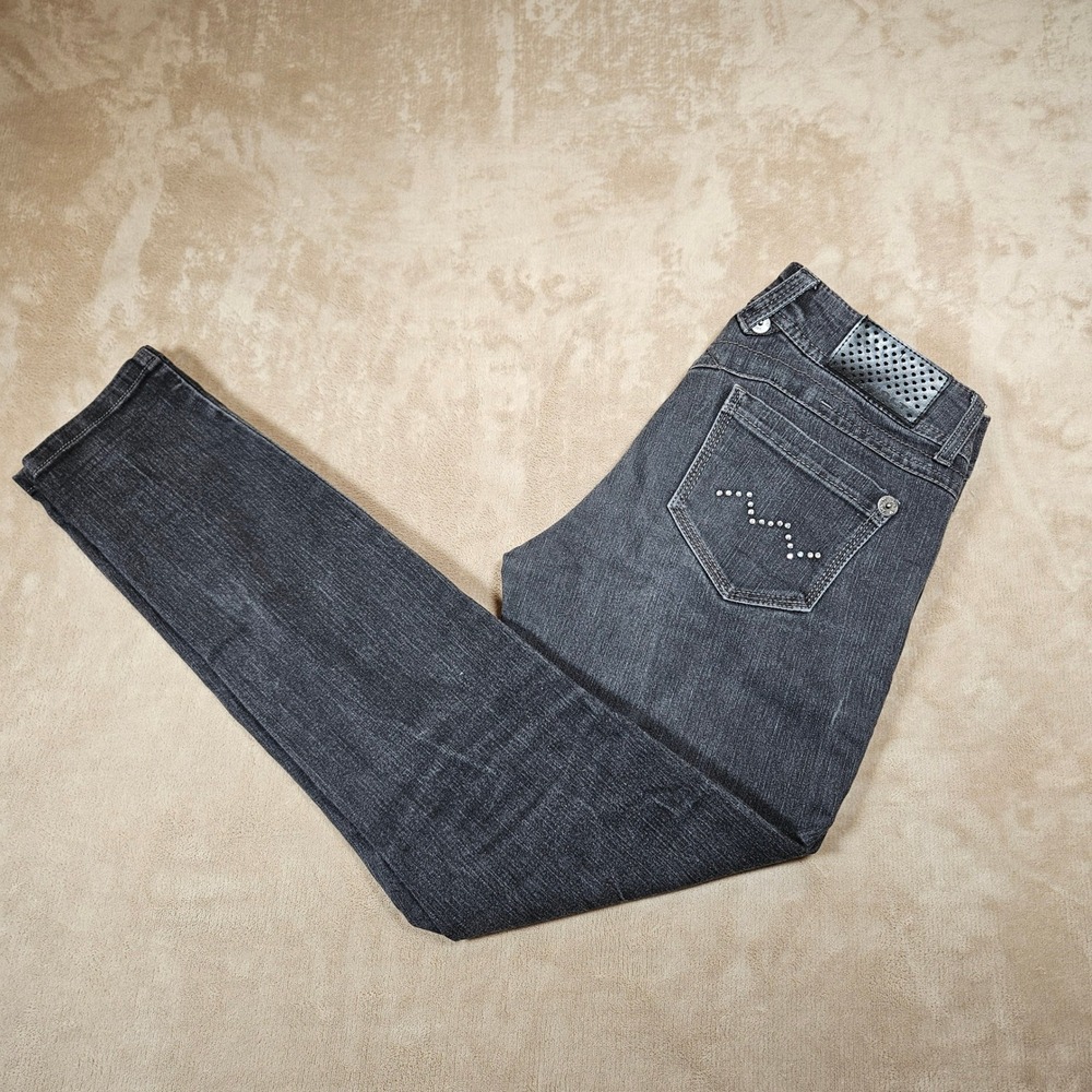 Jolt Juniors Size 9 Y2K Low Rise Rhinestone Skinny Jeans Dark Wash Blue Gray